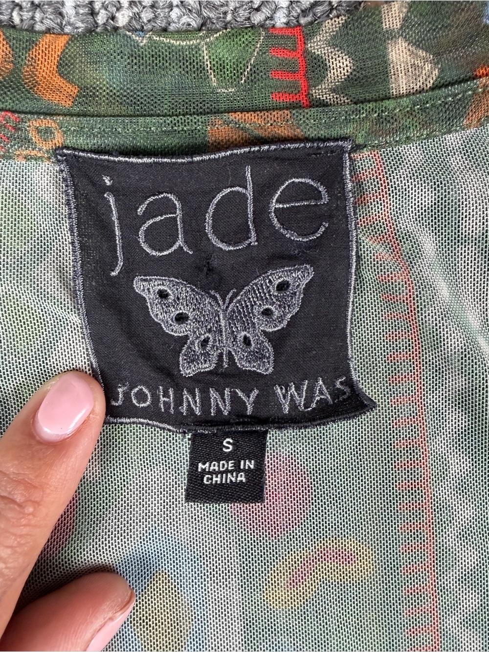 Jade Johnny Was Mesh Green Patterned Short-Sleeve Women's Top - Picture 2 of 8